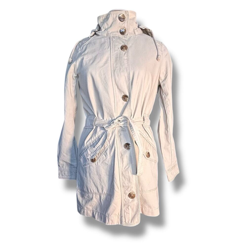 Gap‎ Beige Cotton Hooded Trench Coat Utility Jacket Women Small Lightweight